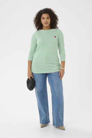 Kaffe Curve Lia Boatneck 3/4 T-Shirt Chalk/Bright Green - Μπλουζάκια και τοπ - 