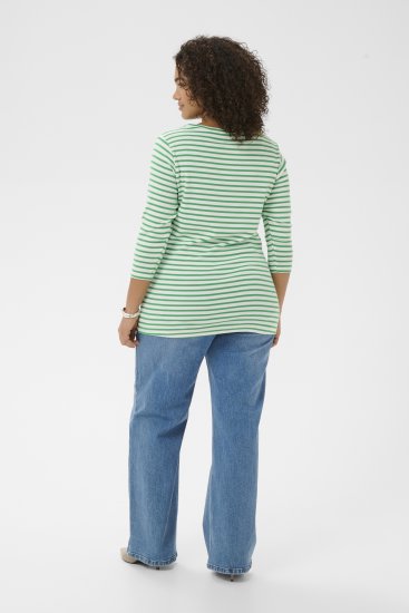 Kaffe Curve Lia Boatneck 3/4 T-Shirt Chalk/Bright Green - Μπλουζάκια και τοπ - 