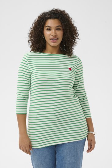 Kaffe Curve Lia Boatneck 3/4 T-Shirt Chalk/Bright Green - Μπλουζάκια και τοπ - 