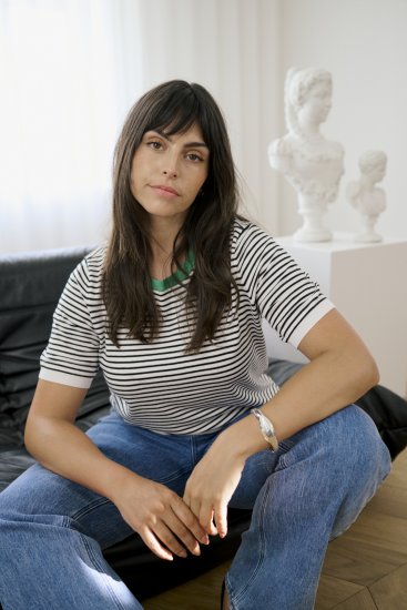 Kaffe Curve Lizzy Knit T-Shirt Chalk/Black Fine Stripe - Μπλουζάκια - 