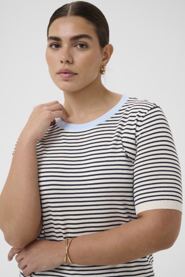 Kaffe Curve Lizzy Knit T-Shirt Chalk/Midnight Fine Stripe - Μπλουζάκια - 