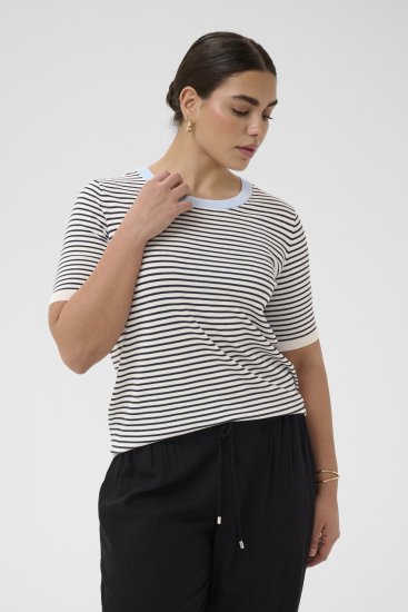 Kaffe Curve Lizzy Knit T-Shirt Chalk/Midnight Fine Stripe - Μπλουζάκια - 