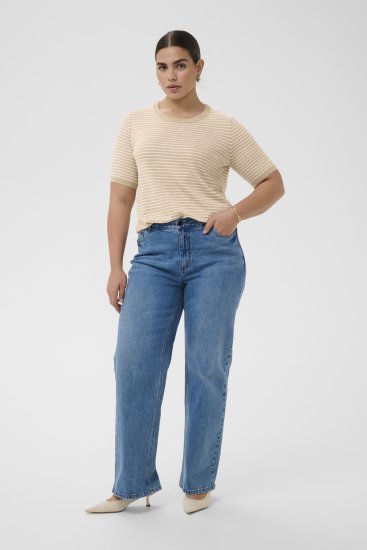 Kaffe Curve Lizzy Knit T-Shirt Feather Melange/Chalk Fine Stripe - Μπλουζάκια - 