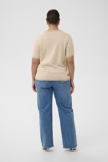 Kaffe Curve Lizzy Knit T-Shirt Feather Melange/Chalk Fine Stripe - Μπλουζάκια - 