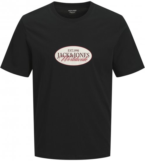 Jack & Jones Catskills Worldwide Μπλουζάκι Μαύρο - Μακό μπλουζάκια - Aνδρικά μπλουζεσ μεγάλα μεγέθη