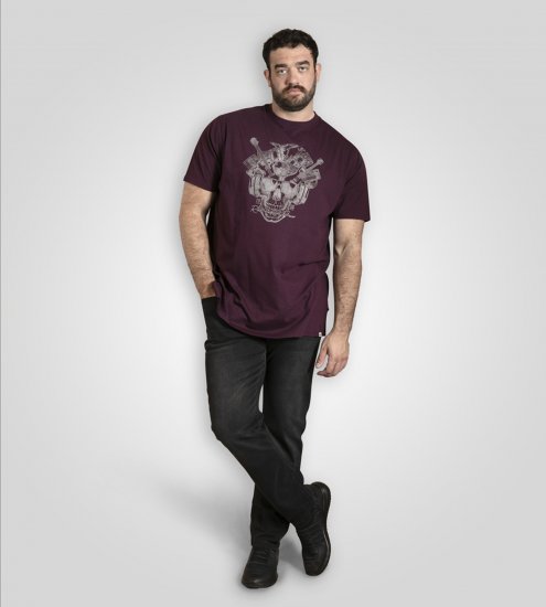 D555 Grimsby Rock n' Roll Skull Printed T-Shirt Burgundy - Μακό μπλουζάκια με στάμπα - 
