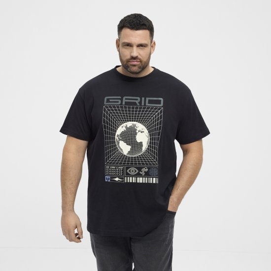 North Latitude 53333 Grid Printed T-Shirt Black - Μακό μπλουζάκια - Aνδρικά μπλουζεσ μεγάλα μεγέθη