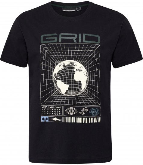 North Latitude 53333 Grid Printed T-Shirt Black - Μακό μπλουζάκια - Aνδρικά μπλουζεσ μεγάλα μεγέθη