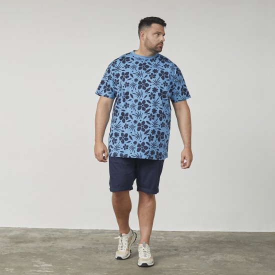 North Latitude 61123 Μπλουζάκι Με All Over Στάμπα Μεσαίο Μπλε - Μακό μπλουζάκια - Aνδρικά μπλουζεσ μεγάλα μεγέθη