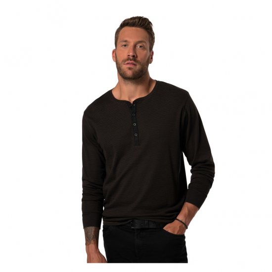 JP1880 T-Shirt Henley Long Sleeve Striped Brown TALL - ΑΝΔΡΙΚΑ ΡΟΥΧΑ MT-6XLT - Μεγέθη TALL