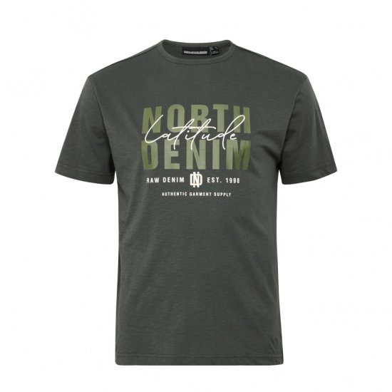 North Latitude Denim Printed Logo T-Shirt Dark Dust Green - Μακό μπλουζάκια - Aνδρικά μπλουζεσ μεγάλα μεγέθη