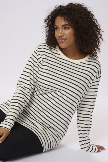 Kaffe Curve Winni Μακρύ μανίκι T-shirt Αντικέ λευκό/Μαύρο ρίγα - Μπλουζάκια - 