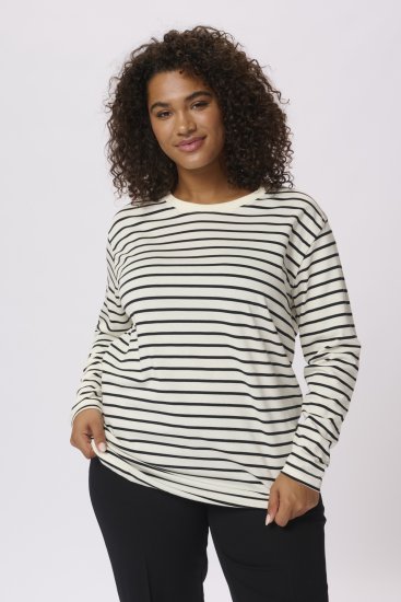 Kaffe Curve Winni Μακρύ μανίκι T-shirt Αντικέ λευκό/Μαύρο ρίγα - Μπλουζάκια - 