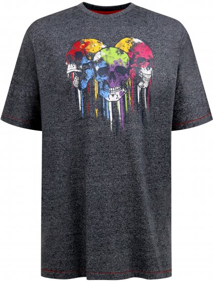D555 Coalville T-Shirt Skulls with Colored Drips Navy Twist - Μακό μπλουζάκια - Aνδρικά μπλουζεσ μεγάλα μεγέθη