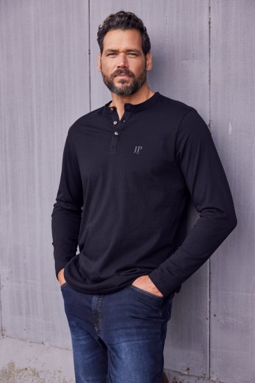JP1880 Henley T-Shirt Long Sleeve Black TALL - ΑΝΔΡΙΚΑ ΡΟΥΧΑ MT-6XLT - Μεγέθη TALL