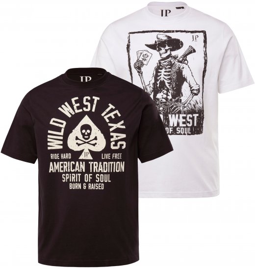 JP1880 T-Shirt 2-Pack Wild West Black And White - Μακό μπλουζάκια - Aνδρικά μπλουζεσ μεγάλα μεγέθη