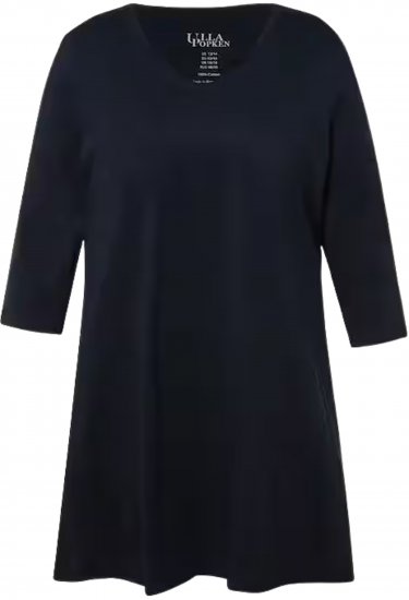 Ulla Popken V-Neck Swing A-line Hem Cotton Knit Tunic Navy - Μπλουζάκια - 