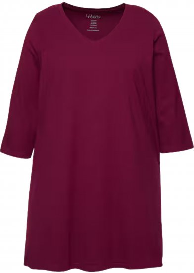 Ulla Popken V-Neck Swing A-line Hem Cotton Knit Tunic Dark Berry - Μπλουζάκια - 