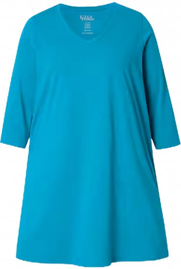Ulla Popken V-Neck Swing A-line Hem Cotton Knit Tunic Cerulean - Μπλουζάκια - 