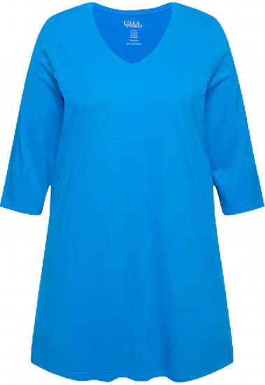 Ulla Popken V-Neck Swing A-line Hem Cotton Knit Tunic Azure - Μπλουζάκια - 