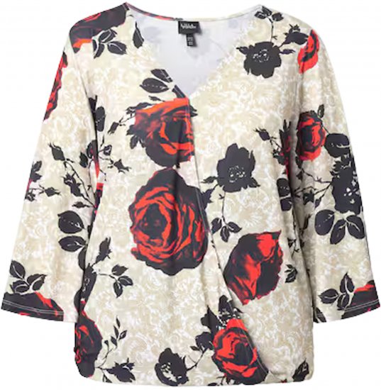 Ulla Popken Rose Print Faux Wrap Top Off-White - Μπλουζάκια - 