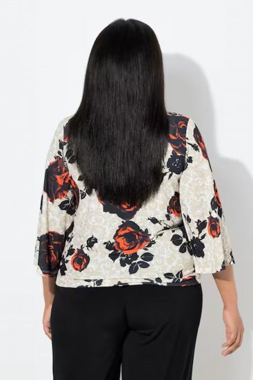 Ulla Popken Rose Print Faux Wrap Top Off-White - Μπλουζάκια - 