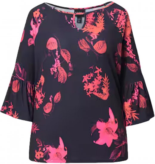 Ulla Popken Botanical Print Cold Shoulder Top Black - Μπλουζάκια - 