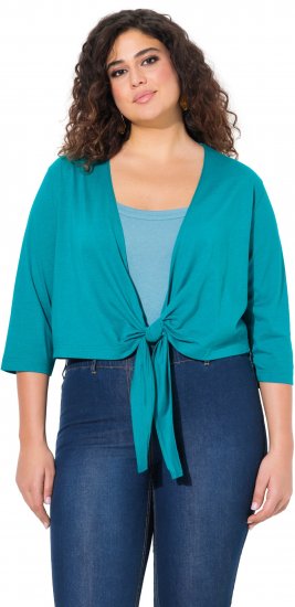 Ulla Popken Versatile Surplice Wrap Tie Hem Bolero Top Teal - Μπλουζάκια - 