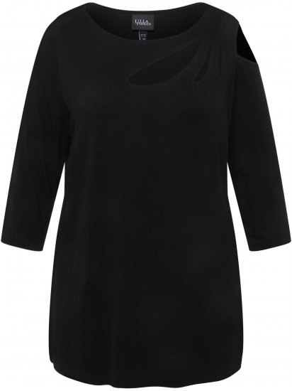 Ulla Popken Asymmetric Petal Cutouts A-line Fit Stretch Knit Top Black - Μπλουζάκια - 