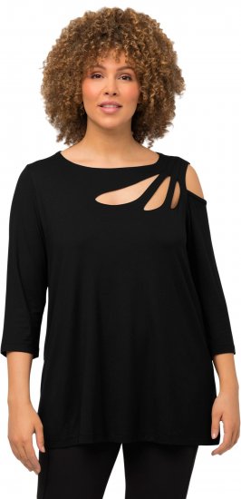 Ulla Popken Asymmetric Petal Cutouts A-line Fit Stretch Knit Top Black - Μπλουζάκια - 