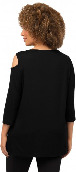 Ulla Popken Asymmetric Petal Cutouts A-line Fit Stretch Knit Top Black - Μπλουζάκια - 