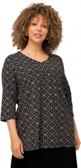 Ulla Popken 3/4 Sleeve Geometric Graphic Tee Black - Μπλουζάκια - 
