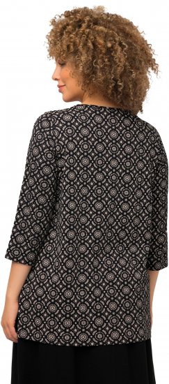 Ulla Popken 3/4 Sleeve Geometric Graphic Tee Black - Μπλουζάκια - 