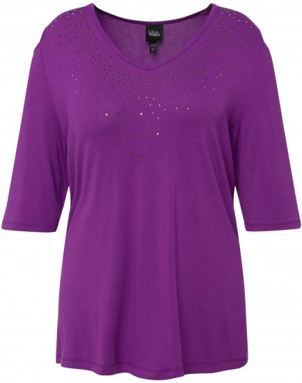 Ulla Popken Rhinestone Detail 3/4 Sleeve Tee Blackberry - Τυπωμένα T-shirts για γυναίκες - 