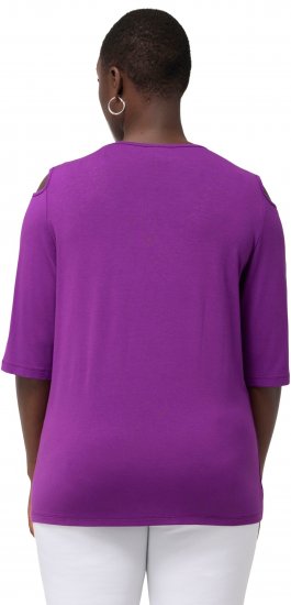 Ulla Popken Rhinestone Detail 3/4 Sleeve Tee Blackberry - Τυπωμένα T-shirts για γυναίκες - 