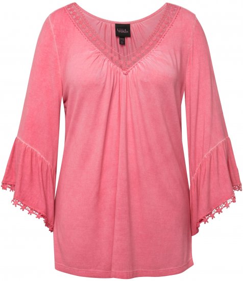 Ulla Popken Trumpet Sleeve Cold Dyed Tee Dark Pink - Τυπωμένα T-shirts για γυναίκες - 