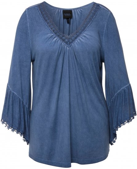 Ulla Popken Trumpet Sleeve Cold Dyed Tee Dove Blue - Τυπωμένα T-shirts για γυναίκες - 