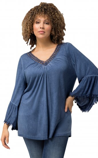 Ulla Popken Trumpet Sleeve Cold Dyed Tee Dove Blue - Τυπωμένα T-shirts για γυναίκες - 