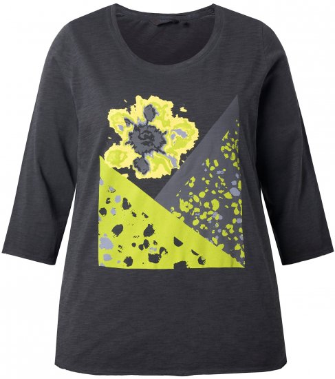 Ulla Popken Graphic Patch Print 3/4 Sleeve T-Shirt Black - Μπλουζάκια - 