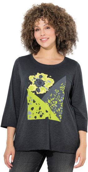 Ulla Popken Graphic Patch Print 3/4 Sleeve T-Shirt Black - Μπλουζάκια - 