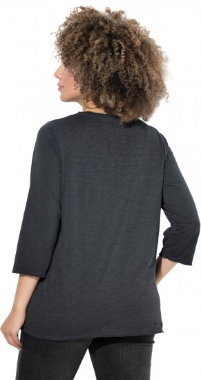 Ulla Popken Graphic Patch Print 3/4 Sleeve T-Shirt Black - Μπλουζάκια - 