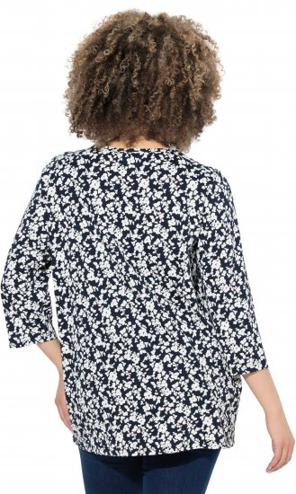 Ulla Popken Floral 3/4 Sleeve V-Neck A-Line Tee Navy - Μπλουζάκια - 