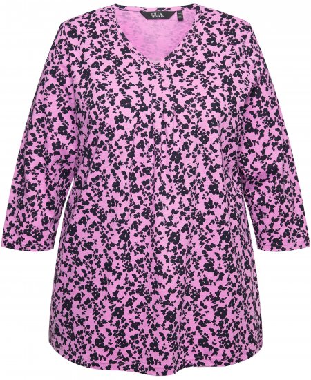 Ulla Popken Floral 3/4 Sleeve V-Neck A-Line Tee Amethyst - Μπλουζάκια - 