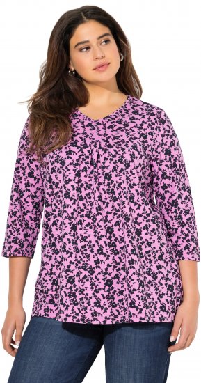 Ulla Popken Floral 3/4 Sleeve V-Neck A-Line Tee Amethyst - Μπλουζάκια - 