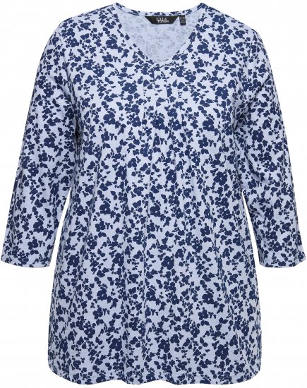 Ulla Popken Floral 3/4 Sleeve V-Neck A-Line Tee Blue - Μπλουζάκια - 