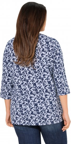 Ulla Popken Floral 3/4 Sleeve V-Neck A-Line Tee Blue - Μπλουζάκια - 