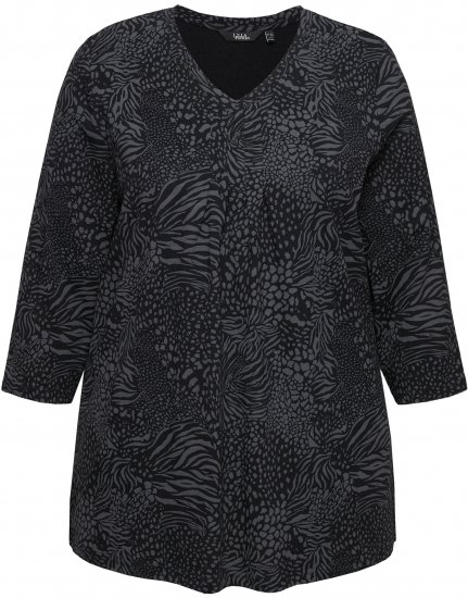 Ulla Popken Animal Print 3/4 Sleeve V-Neck Tee Black - Μπλουζάκια - 