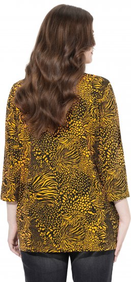 Ulla Popken Animal Print 3/4 Sleeve V-Neck Tee Neon Orange - Μπλουζάκια - 