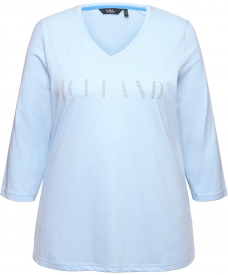 Ulla Popken Country Lettered 3/4 Sleeve Tee Soft Light Blue - Τυπωμένα T-shirts για γυναίκες - 