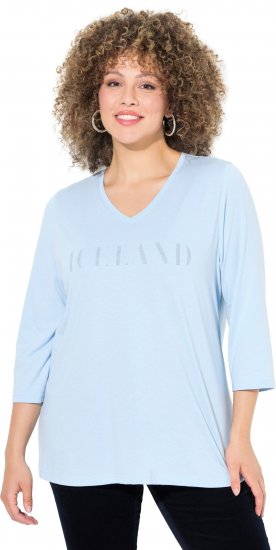 Ulla Popken Country Lettered 3/4 Sleeve Tee Soft Light Blue - Τυπωμένα T-shirts για γυναίκες - 